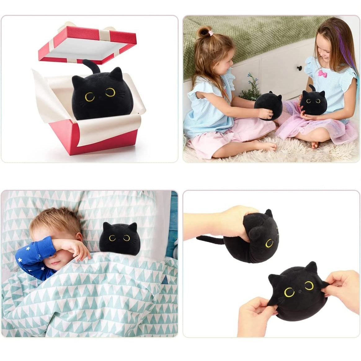 Fluffy Black Cat Plush Toys Stuffed Animal Cats Soft Pillow Nap Cushion Home Decoration Creative Birthday Gift For Kids