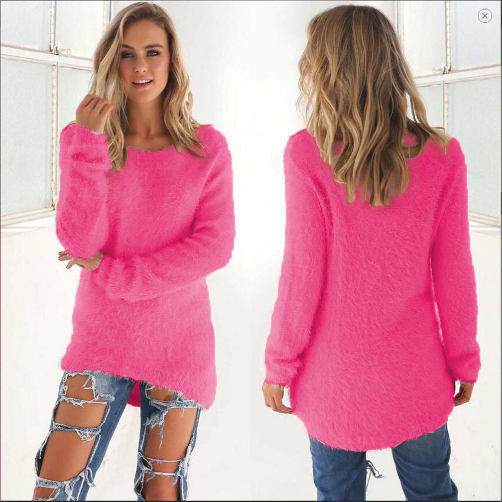 Solid color long-sleeved women's sweater tops Europe and the United States big plush