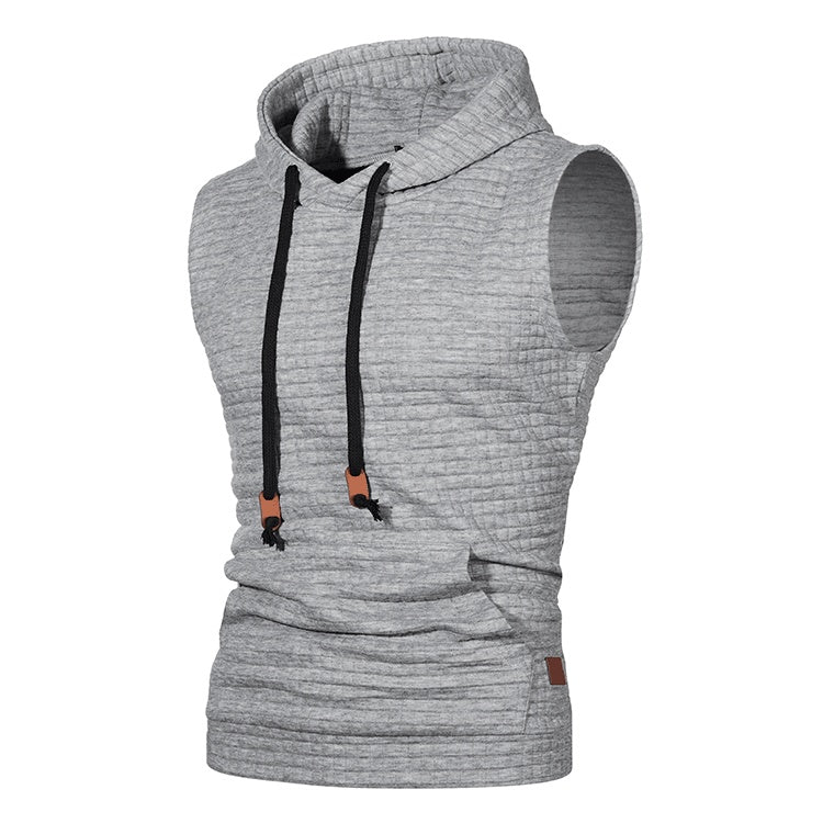 Men's Jacquard Sleeveless Solid Color Knitted Hoodie