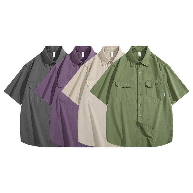 Retro Workwear Short Sleeve Shirt For Men