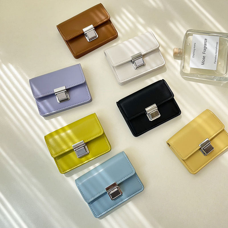 Female Mini Minority Simple Portable Elegant Flip Metal Buckle Card Holder Ins Student Wallet Fashion