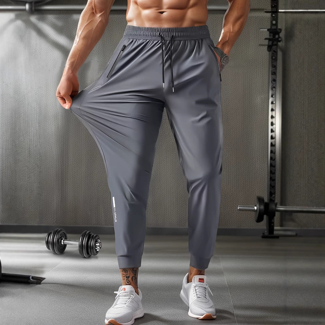 Men's Running Pants Ice Silk Summer Quick-drying Training Fitness Zipper Dungarees