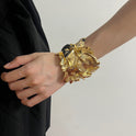 Gold Stitching Flower Bracelet Open Design Alloy Flower Bracelet