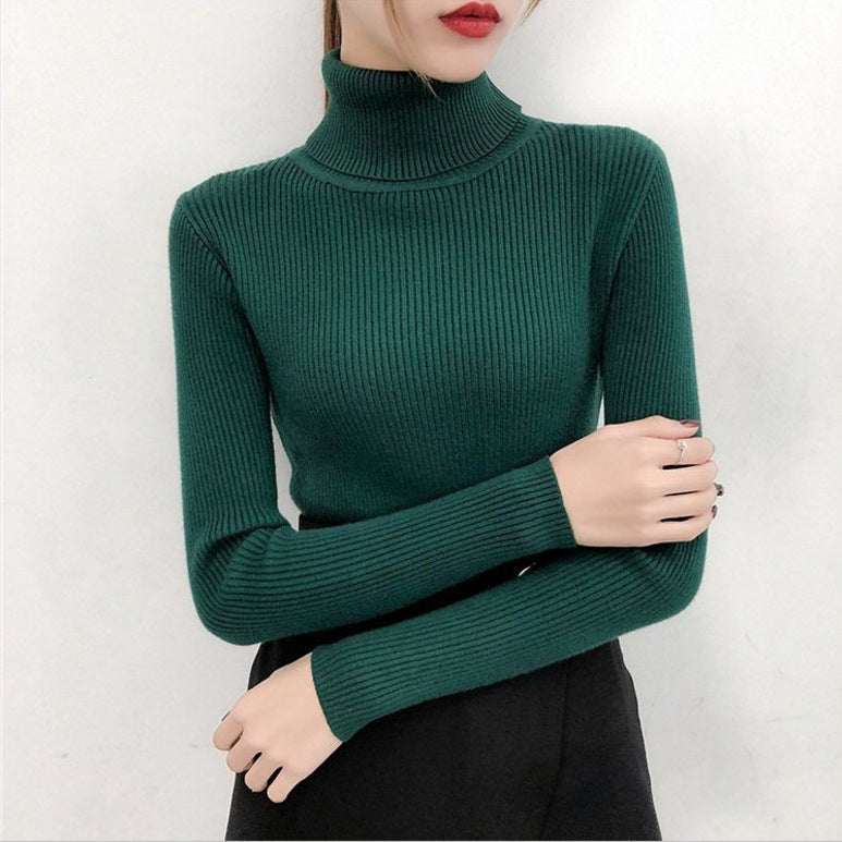 All-match Solid Color Slim Slimming Turtleneck High-neck Warm Long-