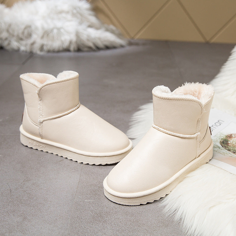 Plus Velvet PU Anti-water Ingress Easy To Take Care Of The Middle Tube Haoyang Snow Boots