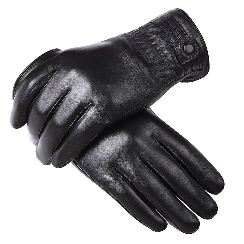 Winter Men's Warmth Plus Fleece Thickened PU Leather Gloves