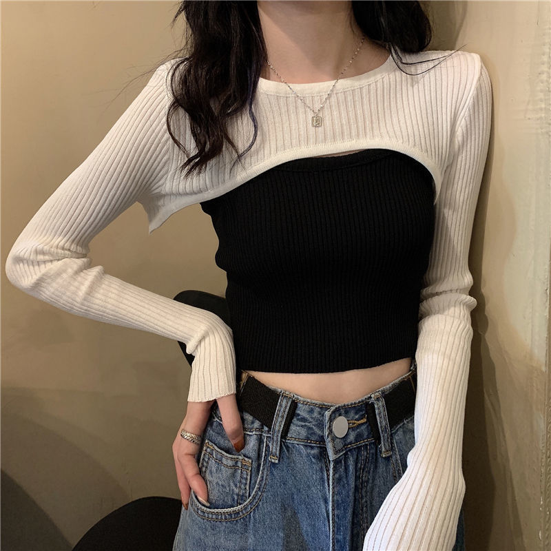 Hem High Waist Knitted Sweater Slimming Mix And Match Small Shawl Sweater Women