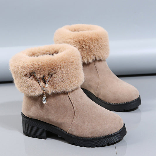 Short Boots With Velvet Padded Cotton Shoes