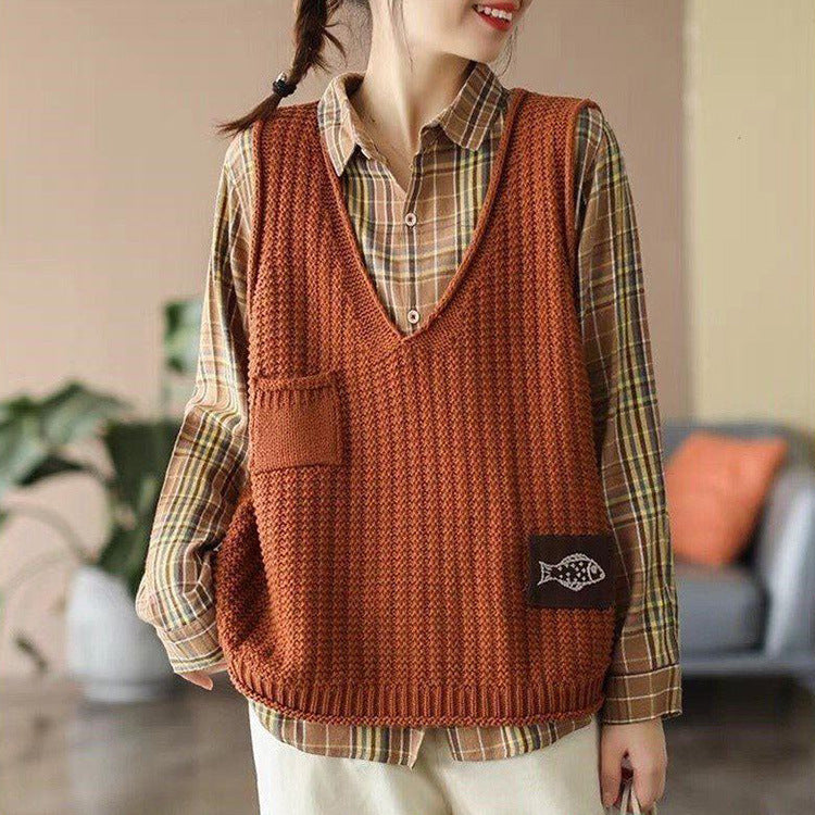 Vest Women Knitted Vest Women V-Neck Loose