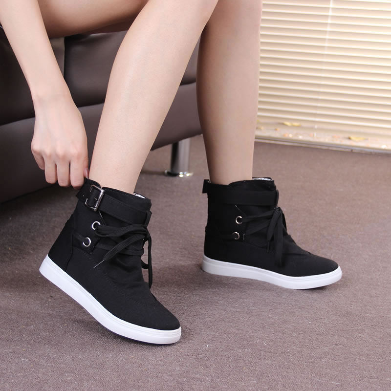 High-Top Shoes, Soft-Soled Shoes, Round Toe Lace-Up Student Flat-Bottomed Casual Women'S Short Boots