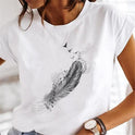 Feather Fashion Print Round Neck Sports Short Sleeve