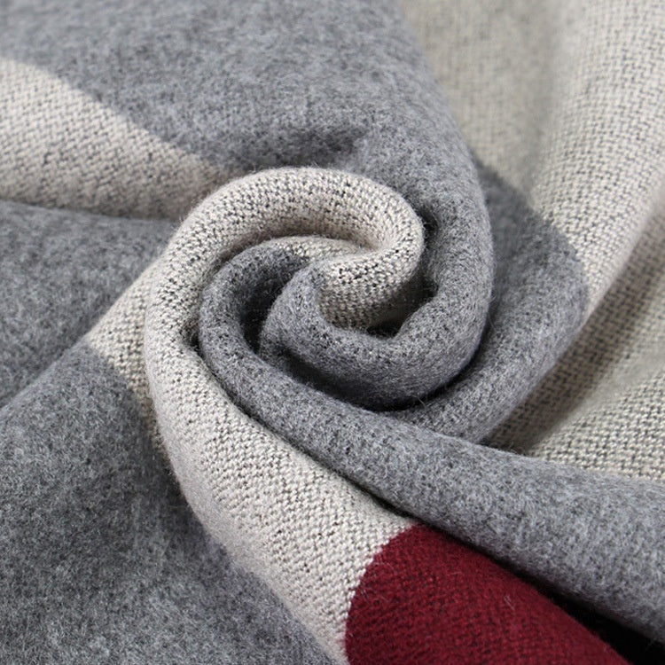 New Men's Winter Warm Cashmere-like Striped Business Scarf For Young People