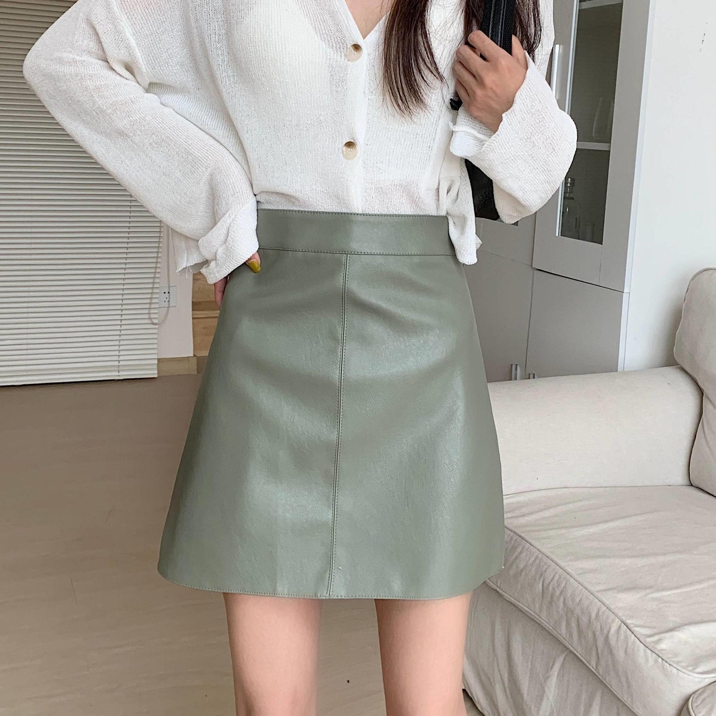 Anti-exposure Half-body Versatile PU Leather Skirt