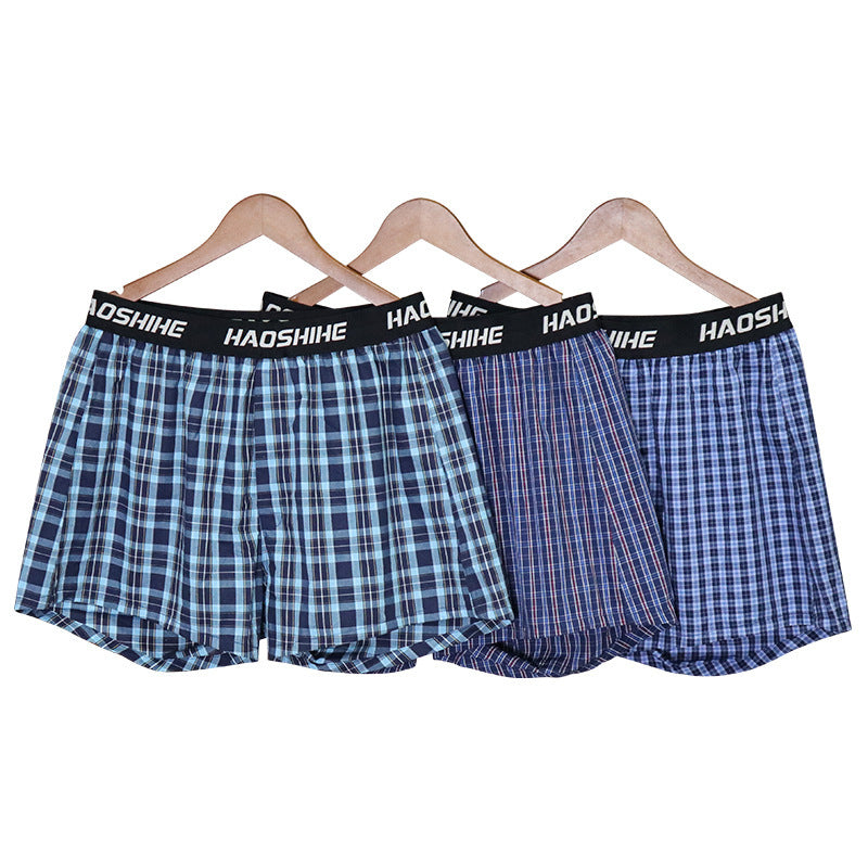 Men's Cotton Arrow Pants Back One-piece Underwear Loose Breathable Plaid