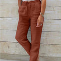 Cotton And Linen Women's High Waist Elastic Waist Solid Color Cotton And Linen Casual Pants