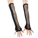 Mid-length Ripped Gloves Hollow Cross Mesh