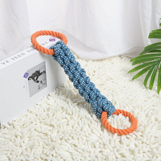 Pet Dog Toy Double-ring Chewable Cotton Knot Toy Tooth Cleaning Durable Braided Bone Rope Pet Teething Toy Pet Supplies