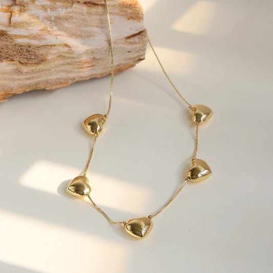 Brass 18K Multiple Heart-shaped Necklace