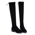 Below-the-knee Length Flat Mid Heel Stretch High Boots