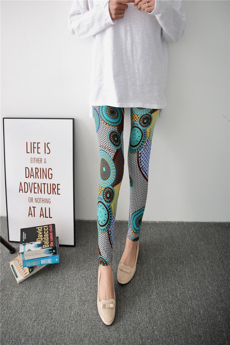 Spring Graffiti Milk Silk Ink Painting Elastic Leggings Wholesale