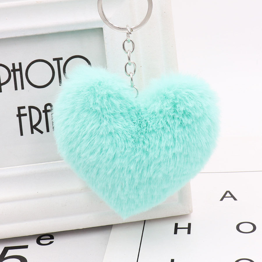 Heart-shaped Fur Ball Keychain Rex Rabbit Plush Car Pendant