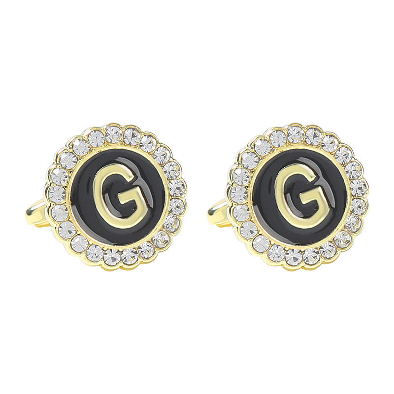 Round Diamond French Cufflinks Men's 26 Letters