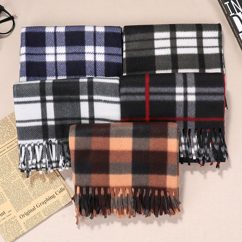 Autumn And Winter Classic Plaid Double-sided Velvet Gift Men's Warm Scarf Women's Shawl