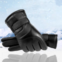 Winter Leather Gloves For Men And Women Velvet Thickened Cold-proof Warm Cycling Anti-slip Touch-screen Large Fleece Gloves