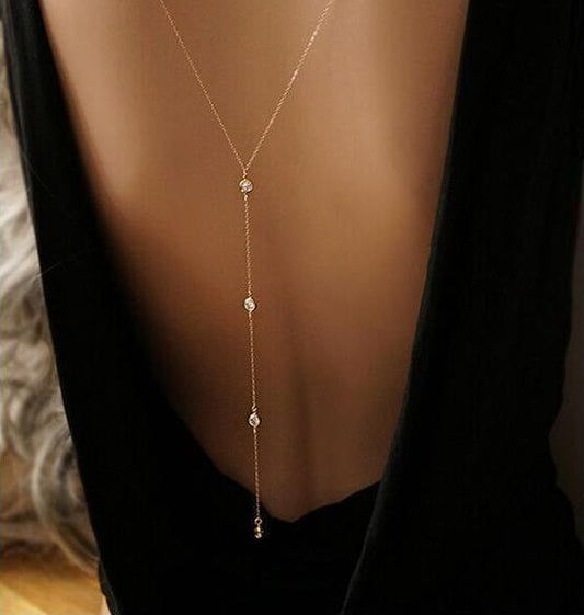 Minimal Diamond Embellished Back Chain Necklace