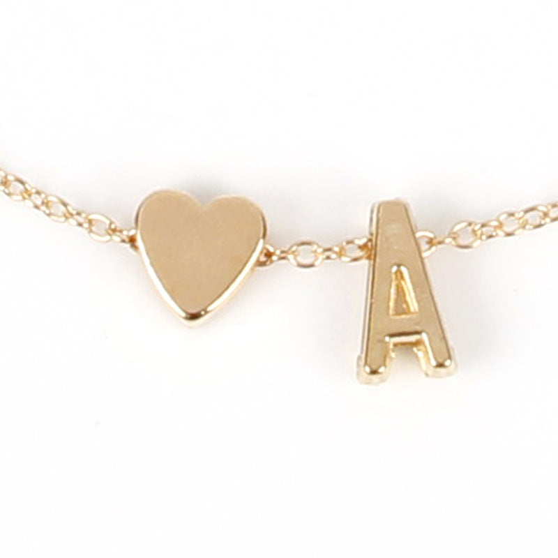 Peach Heart Shaped Letter Necklace Clavicle Chain Necklace