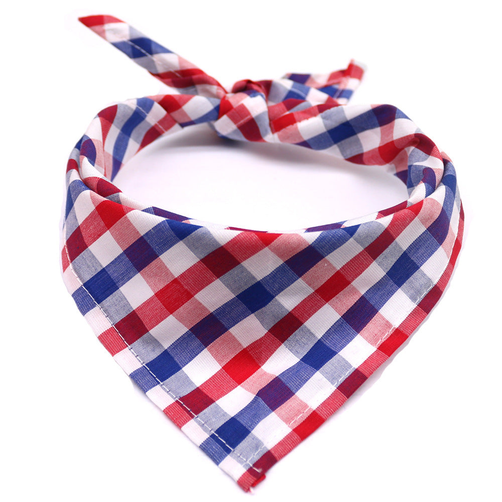 Pet Dog And Cat Plaid Cotton Triangle Scarf