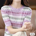 Color Matching Hollow Out Half Sleeve Loose Striped Top