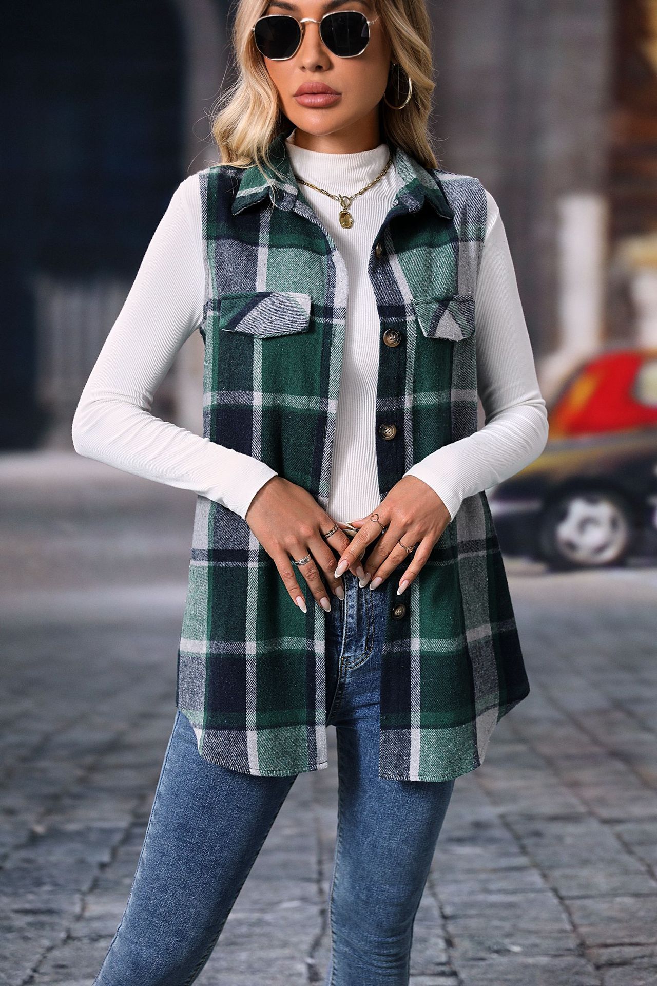 Women's Fashion Plaid Sleeveless Vest Loose