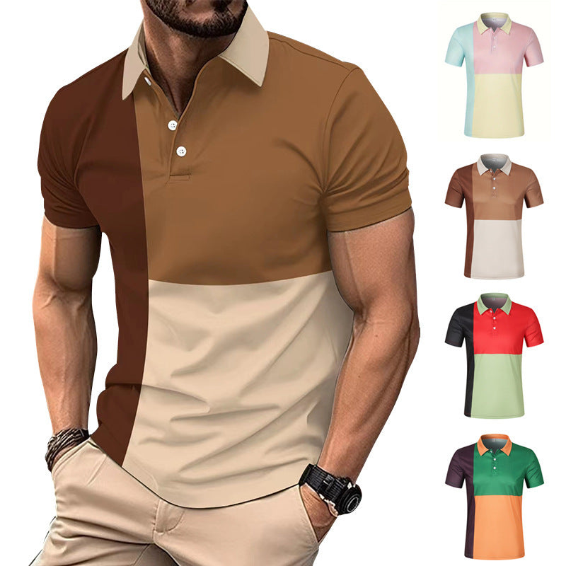 Summer Men's Fashion Color Contrast Polo Shirt