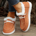 European And American Flat Heel Low Cut Round Head Fleece-lined Thick Furry Warm Women