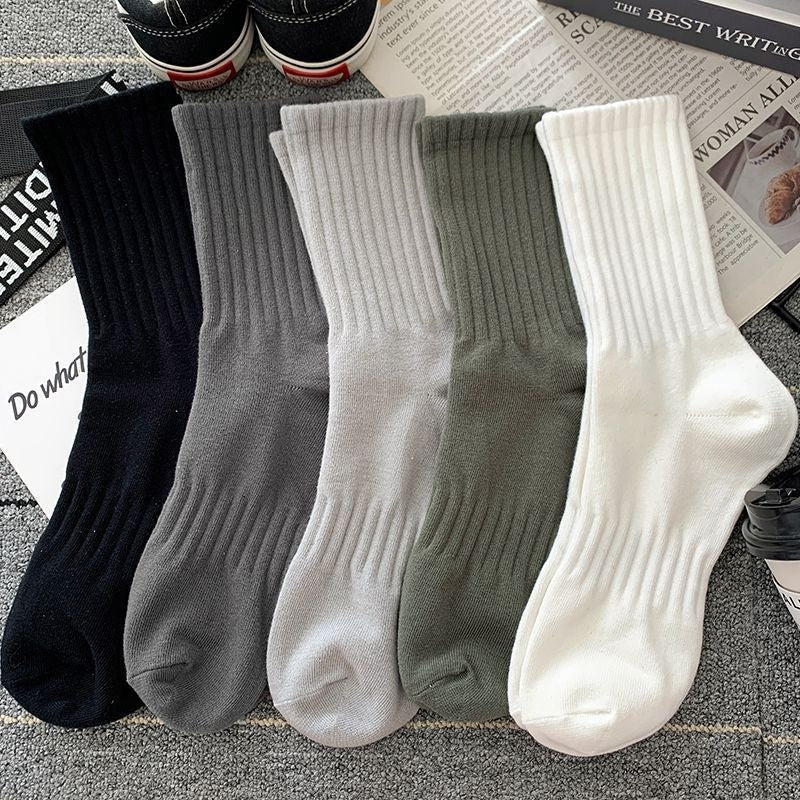 Socks Men's Spring And Autumn New Pure Color Casual Versatile Sports Style Comfortable Men's Mid-calf Length Sock