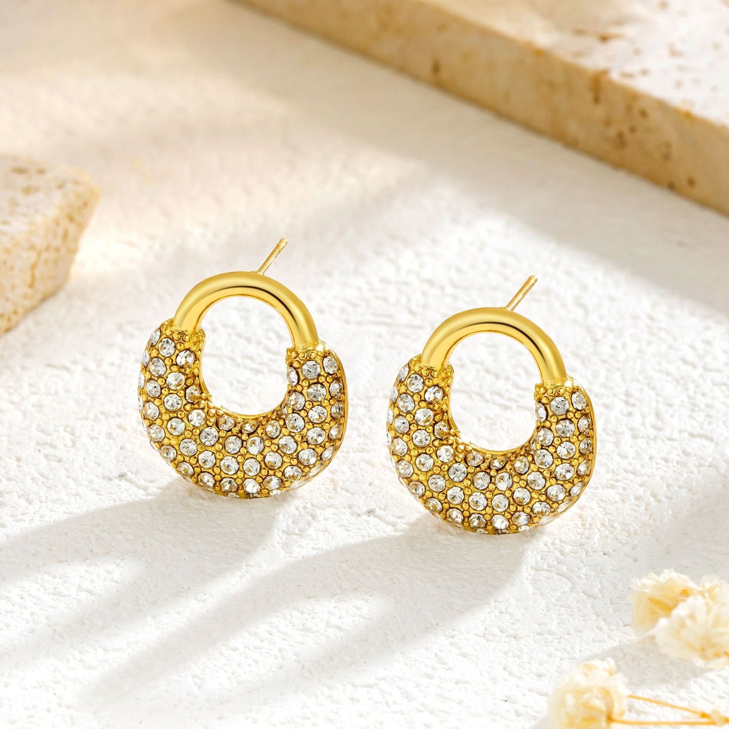 Fashion Shape Diamond-studded Design Titanium Steel Earrings