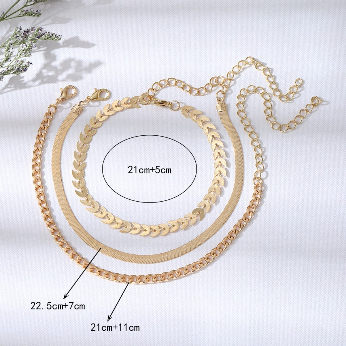 Three-piece Flat Snake Wheat Chain Combination Foot Ornaments Female