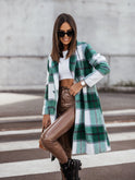 European And American Fall Winter Fashion Brushed Mid-length Plaid Wool Coat