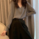 Women's Autumn V-neck Loose Thin Knit Jacket