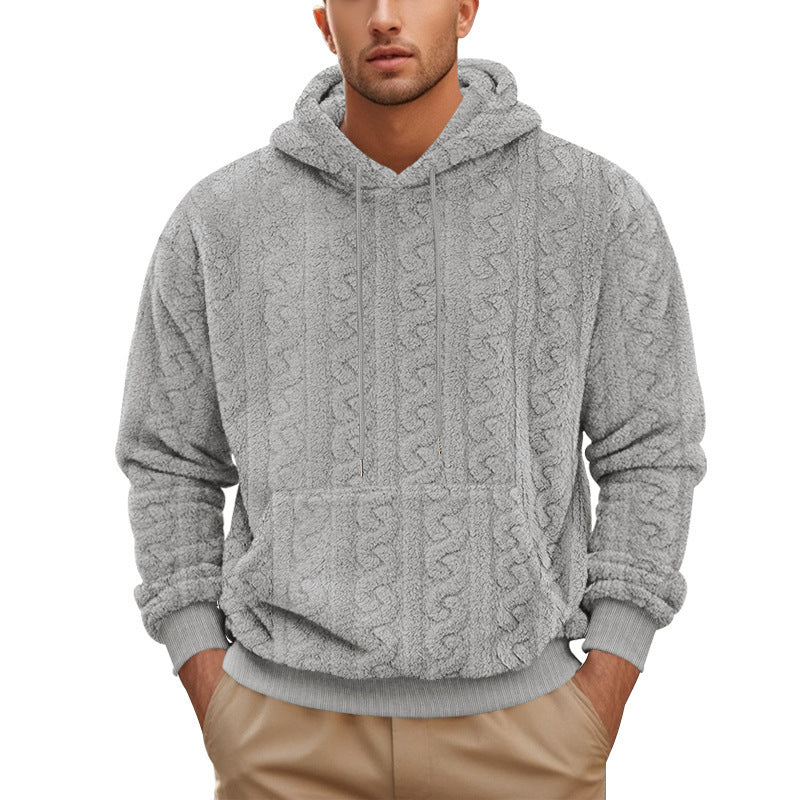 European And American Fall Winter Men Hooded Jacquard Teddy Plush Sports And Leisure Sweater