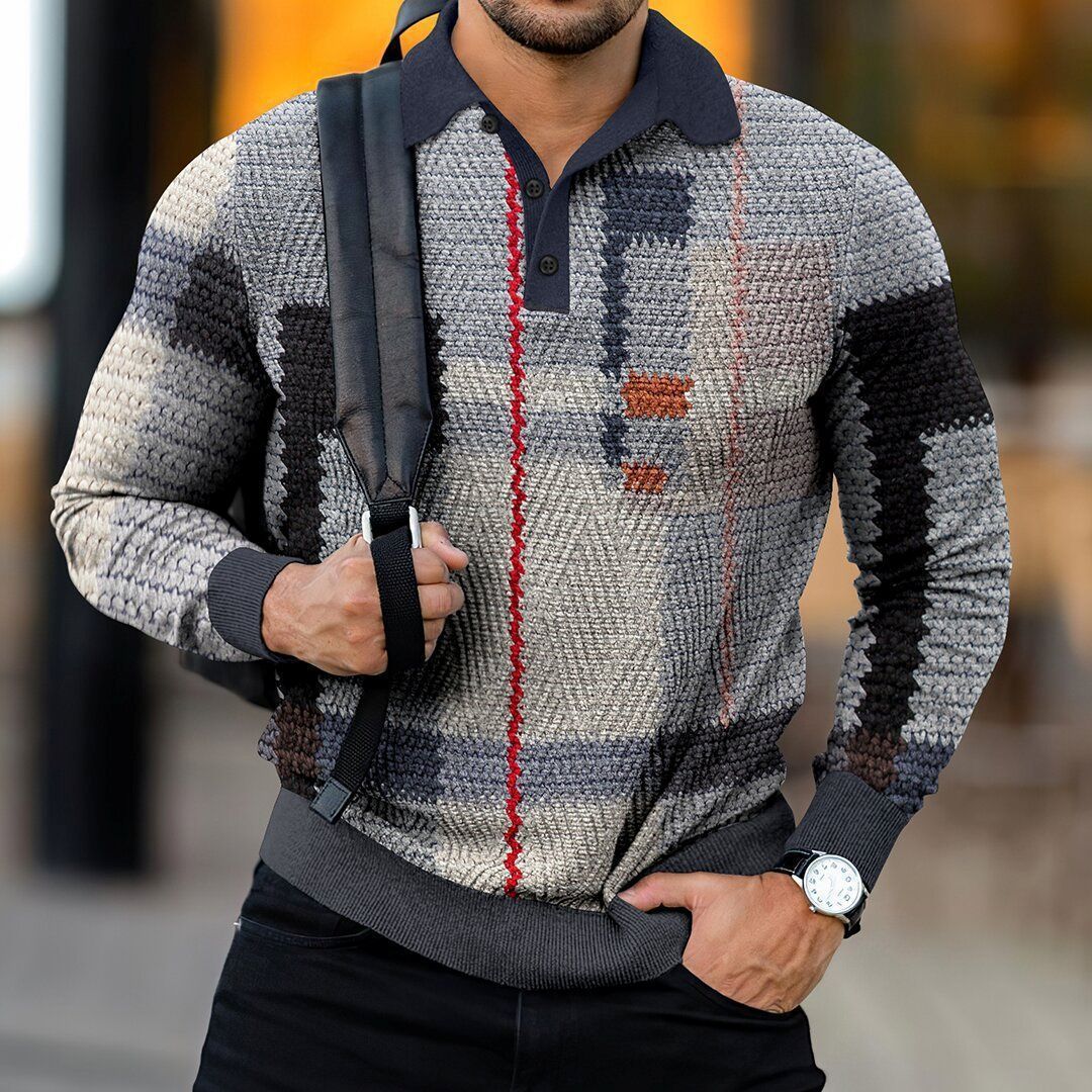 Men's Digital Printing Lapel Button Casual Top