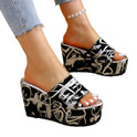 Round Toe Wedge Printed Slippers