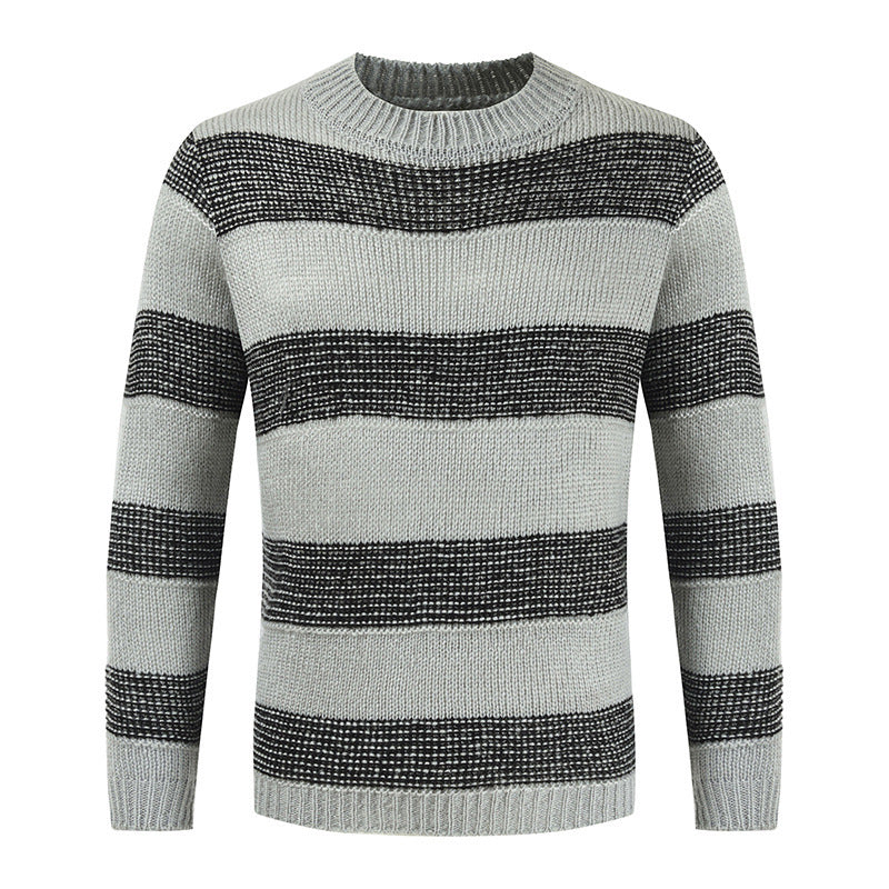 Round Neck Color Block Knitted Striped Sweater