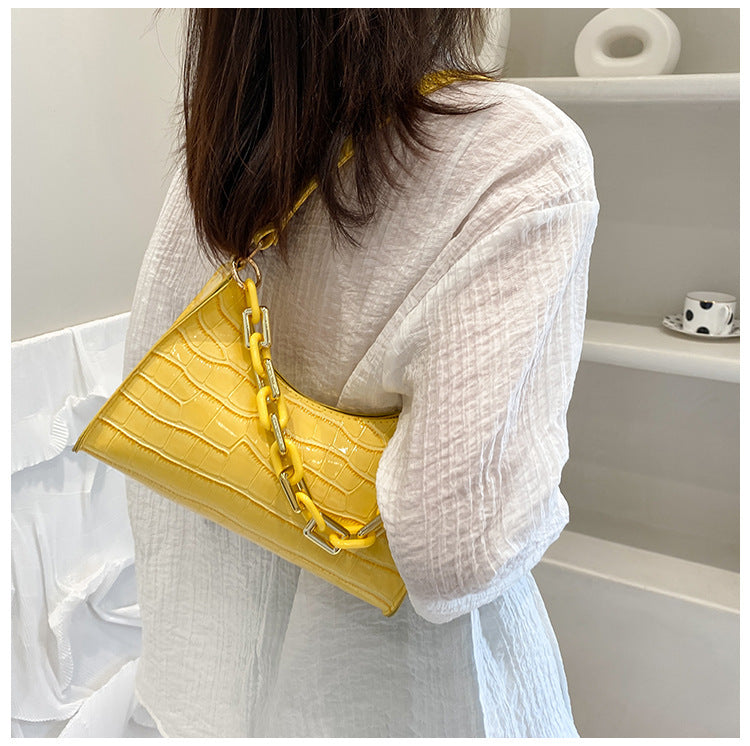 Fashion Stone Texture Shoulder Bag With Chain Women's Underarm Bag