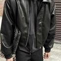 Black PU Leather Padded Shoulder Casual Short Jacket