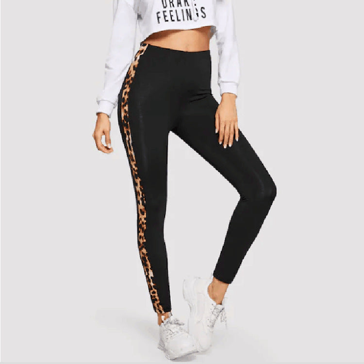 Women's Side Leopard Panel Stretch Fitness Yoga Pants