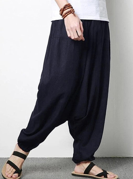 Men's cotton and linen loose casual low-end baggy pants