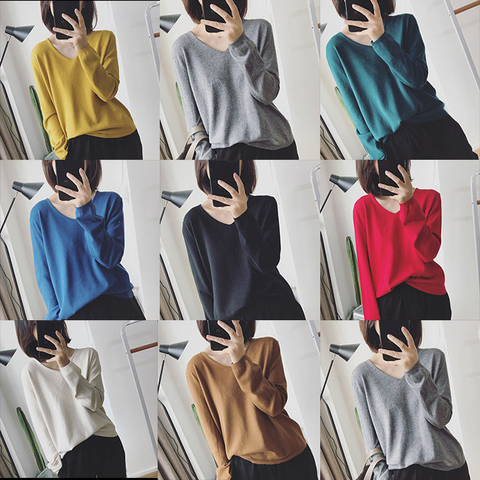 V-neck Pullover Long Sleeve Sweater