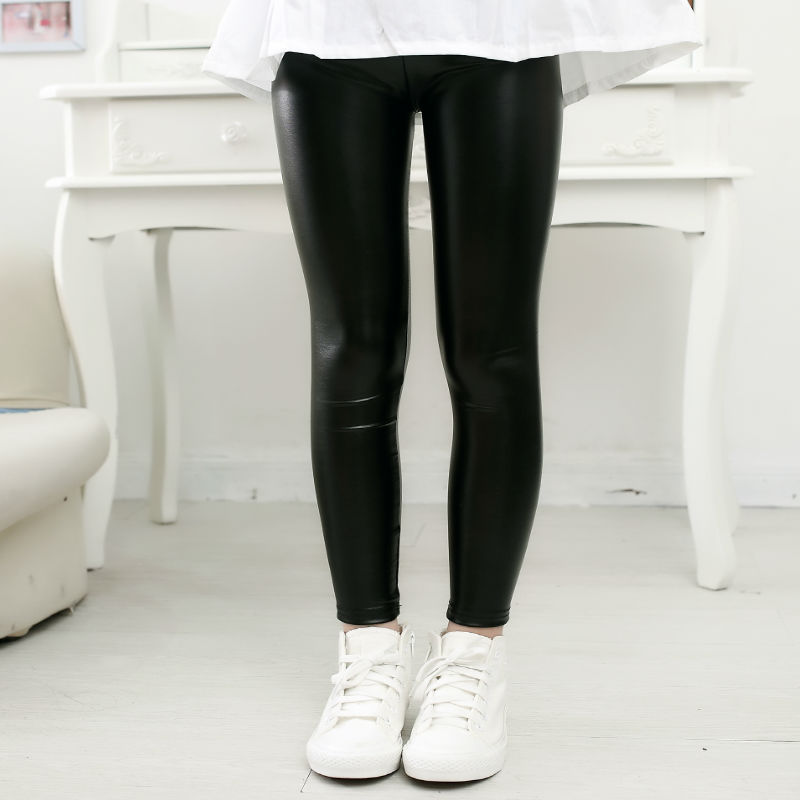 Spring And Autumn Thin Girls' Faux Leather Leggings Slim Outer Wear PU Leather Pants